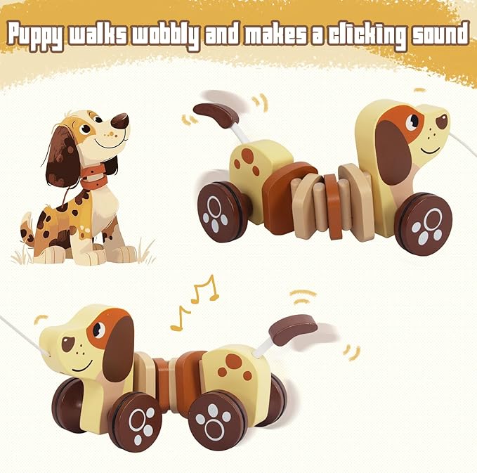 Baby Toys Car,Wooden Pull Along Toddler Toy, Developmental Toy for 1 Year Old Girl Boy Birthday Gift