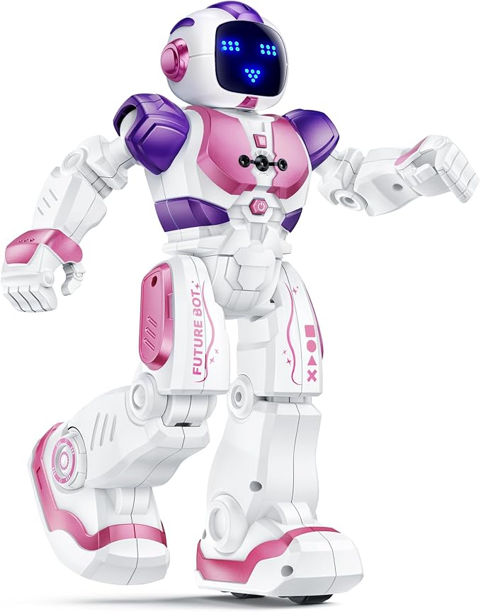 Ruko 6088 Dancing Robot for Girls with APP Control, Remote Control, Gesture Sensing Control, Interactive LED Faces, QA Games Rechargeable Programmable Robot Toys for 3 4 5 6 Years Kids, Pink Purple