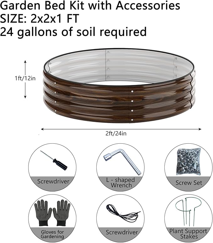 Galvanized Metal Planter Round Raised Garden Bed Kit for Gardening Outdoor Grow Garden Box Raised Flower Bed Galvanized Planter Outdoor 2PC 2x2x1FT