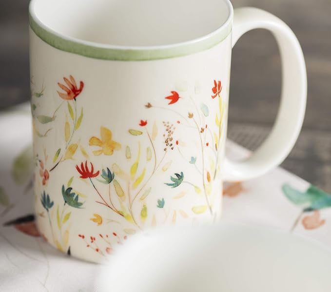 Maison d' Hermine Coffee Mug with Handles Tea Cups (15 Ounce, Pack of 2) | Fine Bone China Coffee Mugs for Hot Beverages Cappuccino Latte Home Restaurant Hotel Spring Summer -Colmar