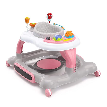 Storkcraft 3-in-1 Activity Walker and Rocker with Jumping Board and Feeding Tray, Interactive Walker for Toddlers and Infants, Pink