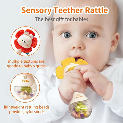 weirtoya 2 PCS Baby Rattles Teething Toys 3-6 Month, Baby Toys for 0-6 Months Infant Toy Sensory Toys with Beads Grasping Shaker, Newborn Must Haves Montessori Toys Babies Gifts