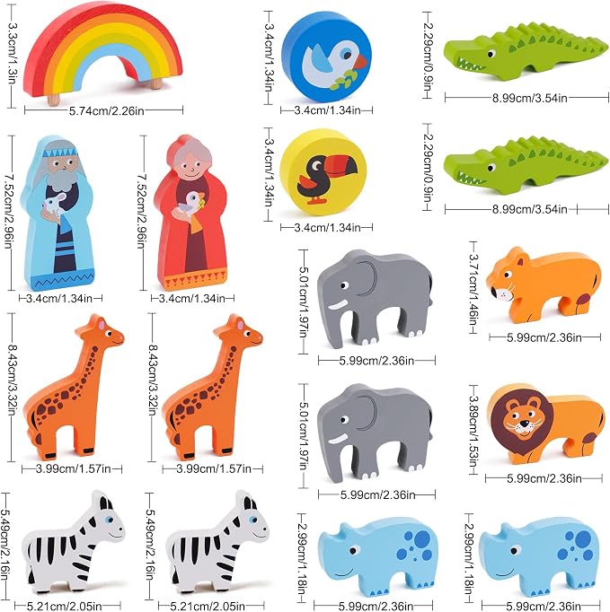 KMTJT Toddlers Wooden Noah's Ark Toy Animal Playset, Baptism Gifts for 1 2 3 Boys Girls, Shape Sorter Early Learning Montessori Toys with Bible Story Book for 12 18 24 Months Babies
