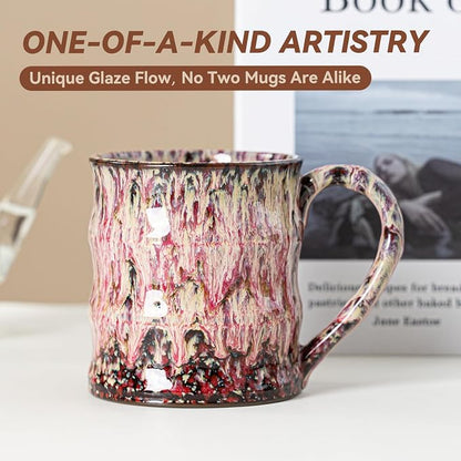 Unique Reactive Glaze Ceramic Coffee Mug - 15 oz Large Coffee Cup with Ergonomic Handle, Handmade Lava Red Ceramic Mug for Office & Home, Great Birthday Gift for Women, Men & Friends, Microwave Safe