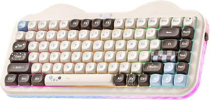 YUNZII C75 Cute 75% Wireless Mechanical Keyboard (Choco, Candy Switch) | Creamy Cake Keyboard, BT5.0/2.4G/USB-C, Hot-Swap, NKRO, PBT MOA Keycaps,5500mAh RGB Gasket Mount for Mac/Win/Gaming/Office