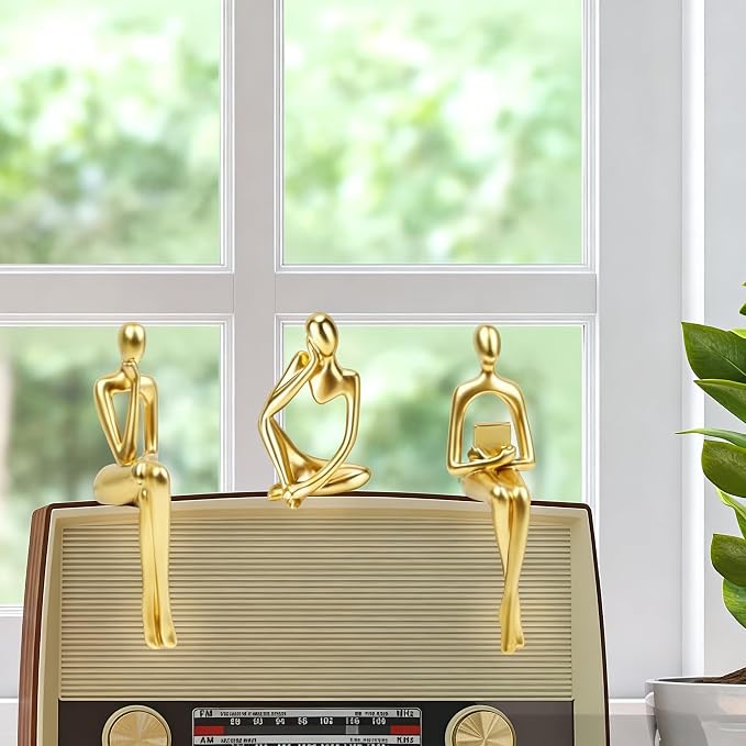 Prettidecor Gold Home Decor Thinker Statue Accents, Set of 3 Thinker Sculptures Office Decor Modern Abstract Resin Decoration on Shelf Table Desk for Living Room Office Bedroom (Small Gold) | Home Decor Accents, Office Decor, Abstract Resin, For Living...