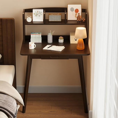 IOTXY Small Writing Desk with Hutch - 31.5" Work Computer Study Table | Black Walnut, Storage Drawer, Space-saving for Home and Office, with Bookshelves