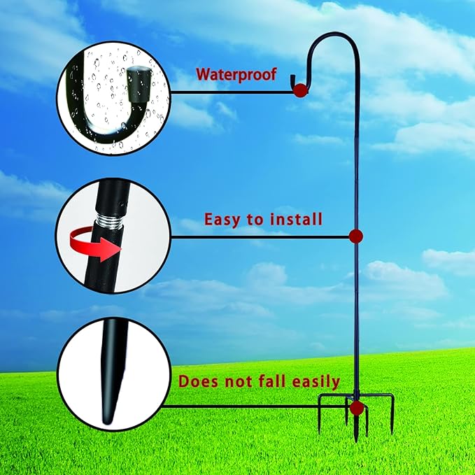 Ottsuls Bird Feeder Pole, 45 INCH Heavy Duty Shepherds Hooks for Outdoor with 5 Prong Base, Adjustable Stand Hanger for Garden Plant, Hummingbird Feeder, Lantern, Hanging Wedding Decor (2 Pack)
