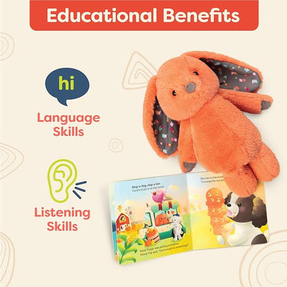 B. toys – 12-Inch Plush Bunny + Board Book Playset – Stuffed Animal – Baby Playset – Toys for Babies – Happy Hues – Coral Cutie – 0+ Months