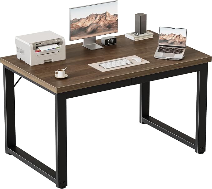 Mericonia 40 Inch Computer Desk, 1.2" Thick Small Office Table, Walnut | Modern Simple Style, Heavy Duty Industrial Frame, Small Study & Writing Table for Home Bedroom Work