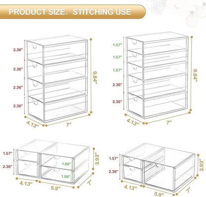 caktraie 4-Pack Acrylic 16-Drawer Storage & Makeup Organizer for Desk | Smooth-glide drawers, clear acrylic, stackable, dustproof, wipe clean, for office supplies, pens, jewelry, makeup