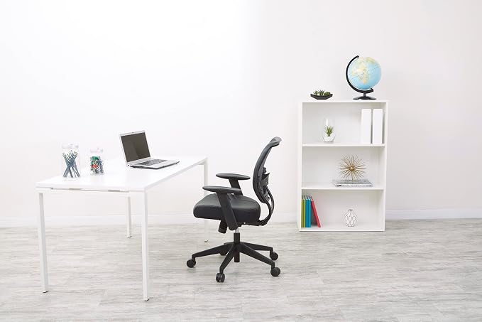 Space Seating 57 Series Professional Dark Air Grid Back Manager's Adjustable Office Chair with Built-in Lumbar Support and Padded Seat, Black Bonded Leather