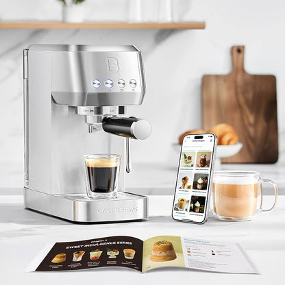CASABREWS 3700 Essential Stainless Steel Espresso Machine with Steam Wand | 20-Bar Italian Pump, Powerful Steam Wand, 43.9oz Removable Water Tank, Compact Espresso Maker for Home, Cappuccino & Latte