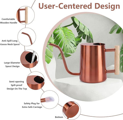 Watering Can Indoor Plants, 35oz Small Stainless Steel Metal Watering Can Modern Decorative Watering Pot with Long Spout for Indoor House Plant Bonsai Garden Flowers (Copper)