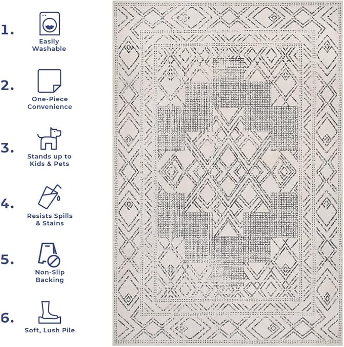 nuLOOM Mia Machine Washable Geometric Medallion Runner Rug, 2' 6" x 8', Light Grey, Rectangular