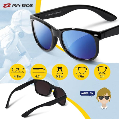 RIVBOS Kids Sunglasses Polarized UV Protection Flexible Rubber Glasses Shades with Strap for Boys Girls RBK004
