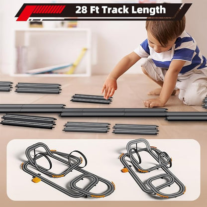 Slot Car Race Track with 4 High-Speed Racing Cars Battery or Electric Race Car Toy for Kids Boys, Dual Racing Game 2 Hand Controllers Toys for Girls Children Age 6,7,8-12 Years Old