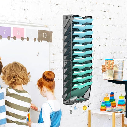 Gawerk 13-Tier Wall File Organizer Hanging Wall File Holder Wall Mount Paper Folder Organize