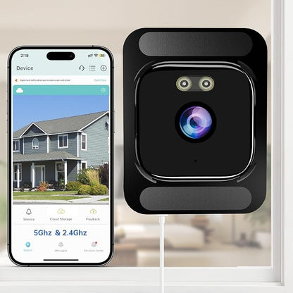 AXB Window Camera for Home Security: 2.4GHz&5GHz WiFi 4K Indoor Camera with Color Night Vision - Smart Motion Detection 24/7 Recording - Easy&Quick Install Includes 2 Multi-Angle Window Mounts