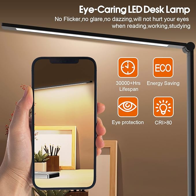 LED Desk Lamp with 10W Fast Wireless Charger, Dimmable Eye Caring Reading Desk Lamps for Office Home, Desk Light with 5 Lighting & 10 Brightness, Touch Control Table Lamp Dorm for Study Gifts BEYONDOP