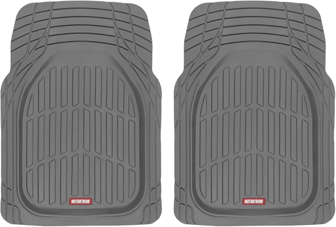 Motor Trend 2 Piece Front Car Floor Mats- Gray FlexTough Contour Liners-Deep Dish Heavy Duty Rubber Floor Mats for Car SUV Truck & Van-All Weather Protection, Universal Trim to Fit