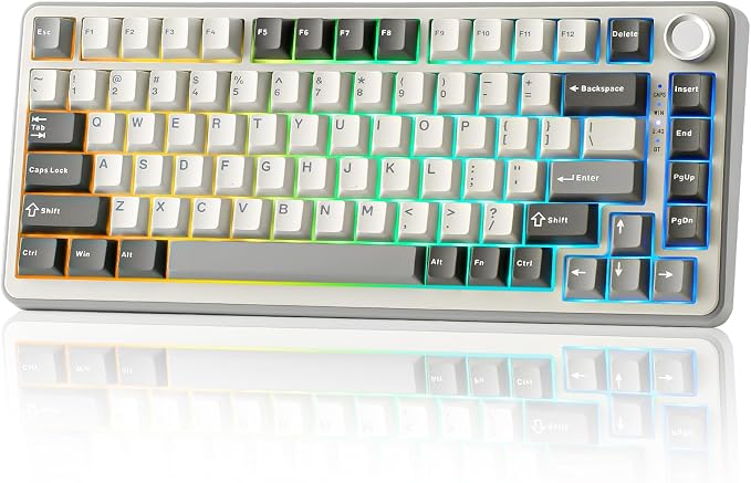 YUNZII B75 PRO 75% Wireless Mechanical Keyboard (Grey, Cocoa Cream V2) | Hot Swap Keyboard with Knob, Gasket Mount, Creamy Pre-lubed Switch for Smooth Typing, BT/USB-C/2.4G, for Gaming