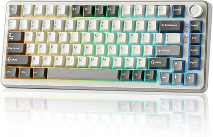 YUNZII B75 PRO 75% Wireless Mechanical Keyboard (Grey, Cocoa Cream V2) | Hot Swap Keyboard with Knob, Gasket Mount, Creamy Pre-lubed Switch for Smooth Typing, BT/USB-C/2.4G, for Gaming