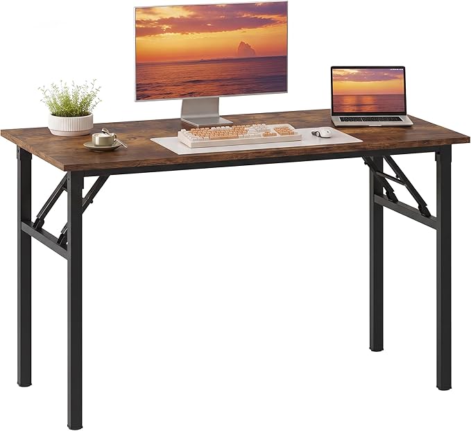 Need Office Computer Desk 47.2x23.6 in Sturdy Folding Laptop Table Retro | Black Frame Writing Gaming Work Table/Foldable Home Office Desk/Sewing Table, No Assembly Required