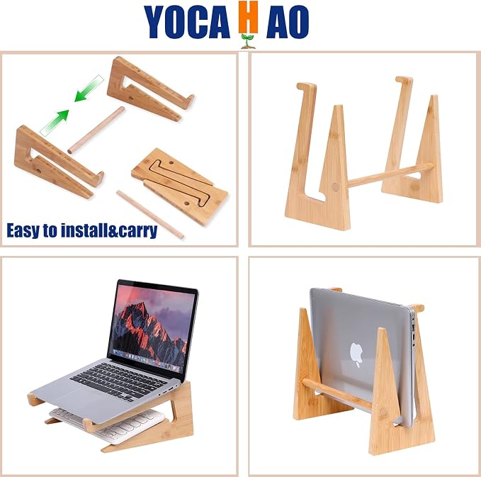 Wooden Laptop Stand Vertical Laptop for 13-18.6in Bamboo Stand for Desk,Laptop Stand Compatible with MacBook Air Pro/Dell XPS/Surface pro/HP/Pixelbook/Lenovo,More Laptops