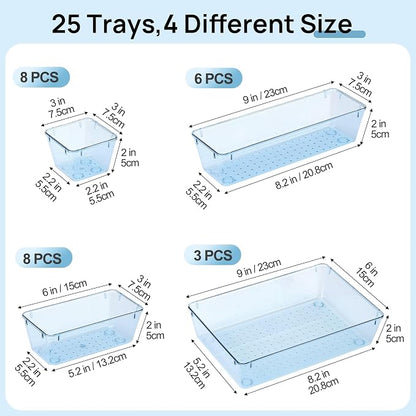 Vtopmart 25 Pack Plastic Drawer Organizers with Non-slip Rubber Pads | 4-Size Versatile Makeup Organizer, Storage Containers Small Bins for Makeup, Jewelries, Bedroom, Kitchen Utensils and Office