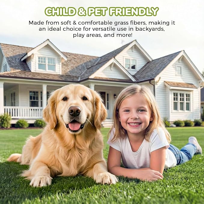 Artificial Grass Rug Indoor Outdoor, 5 x 6FT Faux Grass Turf with Drainage Holes, Realistic Artificial Lawn Rug Dog Pets Mat, Turf Carpet for Garden Lawn Landscape Balcony Patio Backyard Decor