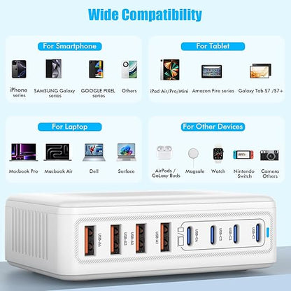 USB C Charger Block,200W GaN 8 Port USB C Charging Station USB Hub Block Cube Type C & USB A Wall Charger Power Adapter for Multiple Devices Apple iPhone 16/15/14,Steam Deck,MacBook Pro/Air,iPad Pro