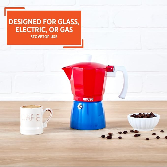 IMUSA 3 Cup Caribbean Cast Aluminum Stovetop Coffee Maker | Bare Cast Aluminum Finish, Cool-Touch White Handle, Ideal for Demitasse, Great for Daily Coffee Moments