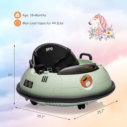 Ride On Bumper Car, 12V Electric Toddlers Car with Remote Control, Safety Belt, Music, Flashing Lights, 360 Degree Spin, Bumper Car for Toddlers,Kids,Green