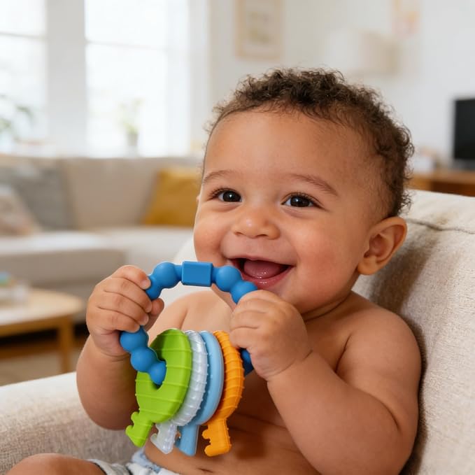 Baby Keys Teether Toys,Silicone Teething Toys for 3-18+ Months,Teething Keys Toy for Infants-Soft & Raised Texture to Soothe Gums,BPA Free (4Colors)