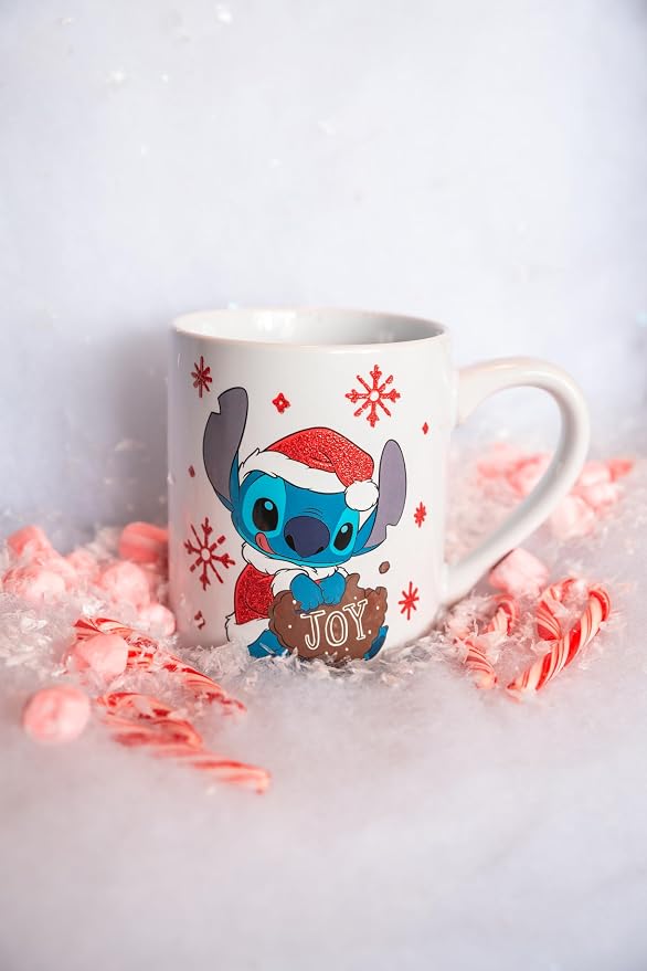Silver Buffalo Disney Lilo and Stitch Santa Glitter, Ceramic Mug, 14oz | Dressed as, Christmas, Holiday Joy, 0.4 Liters