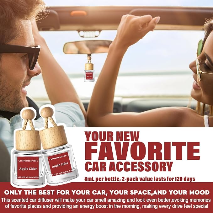 HoogaLife Car Air Freshener Diffuser 2 Pack Hanging Air Freshener Diffuser - Apple Cider Fragrance Oil Air D iffuser for Car, 45+ days Long Lasting Fragrance Made in USA （F11）
