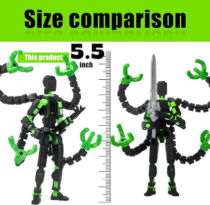 Already Assembled T13 Action Figure Accessories, T13 Multi-Jointed Movable,for Collectors Desktop Decorations t-13 Movability 3D Printed Toys (Black Green, 5.5inch)