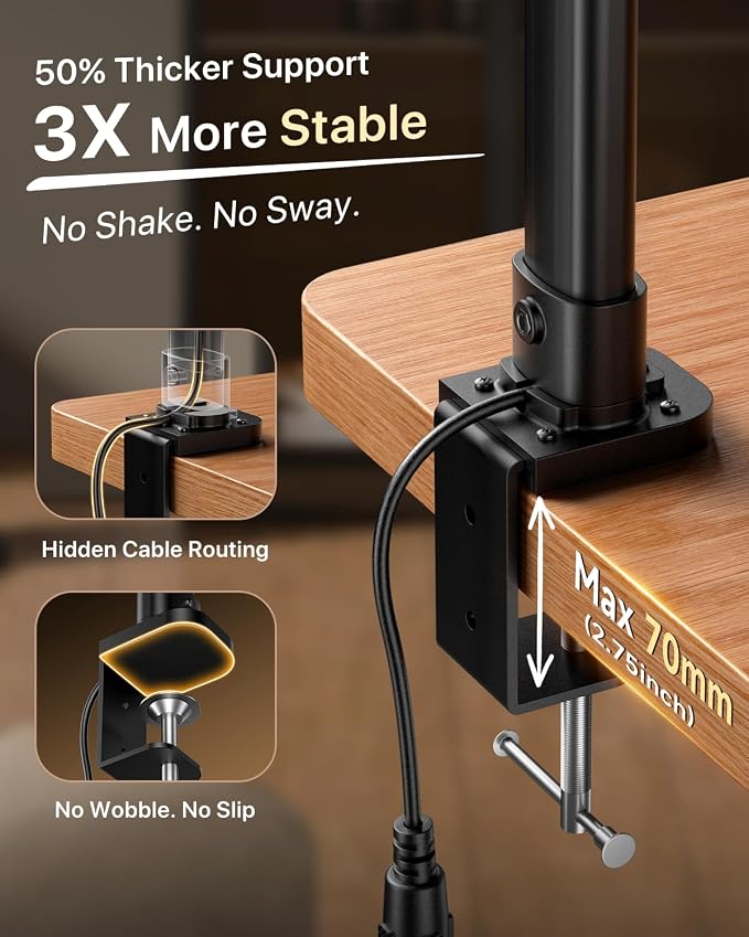 ONEMIX 42-Inch LED Desk Lamp for Dual Monitors with Clamp and Remote | 4 Adjustable Panels for Focused or Wide-Area Light, 1800LM, Flexible Gooseneck, 5 Color Temps, 5 Brightness Levels, Timer