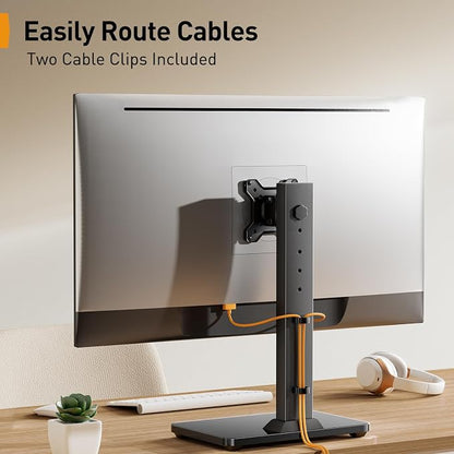 Perlegear Single Monitor Stand for 13–34 inch Screens up to 44 lbs | Heavy-duty steel, swivel, tool-free tilt, 360° rotation, 5 height settings, cable management, max VESA 100x100mm, home office