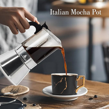 LAOION Stovetop Espresso Maker, 9Cup 360ml Moka Pot, Cuban Coffee Make | Crystal Glass-top & Stainless Steel Coffee Maker Mocha Pot, Greca De Cafe, Cuban and Italian Coffee Maker for Cafetera Cubana