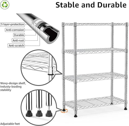 1000 lbs Storage Shelving 4-Tier Utility Shelving Unit Steel Organizer Wire Rack for Home,Kitchen,Office,Chrome (13.7" D x 23.6" W x 53.4" H)