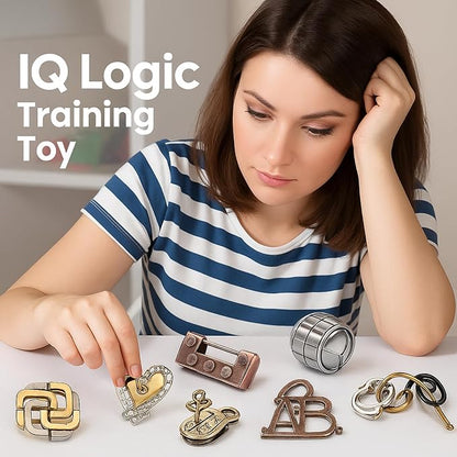 Wettarn 9 Pcs Metal Brain Teaser Puzzles 3D Steel Puzzle Set for Adults IQ Logic Challenge Disentanglement Unlock Interlocking Games Smart Logic Test Toys for Adults Mind Challenge(Novelty Style)