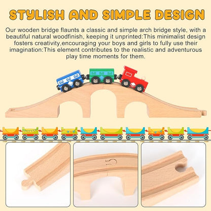 JarThenaAMCS 24Pcs Wood Train Track Expansion Set Wooden Track Connectors Adapters and Bridges Straight Wooden Train Tracks Accessories for Most Major Toy Railway