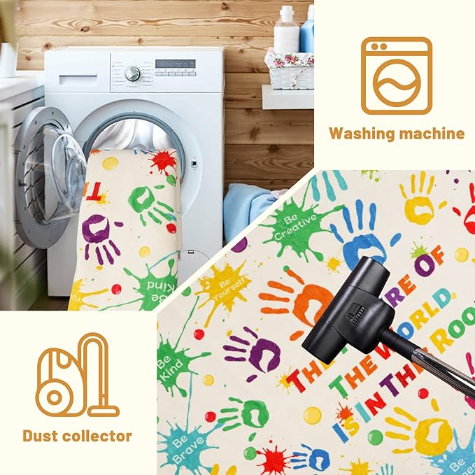 Colorful Kids Rug, Washable Rug for Kids, Handprints Area Rugs for Kids Bedroom, Non-Slip Play Mat Ultra Soft Thick Indoor Plush Rugs for Playroom Classroom Nursery Decor (78.7 X 59 INCH)