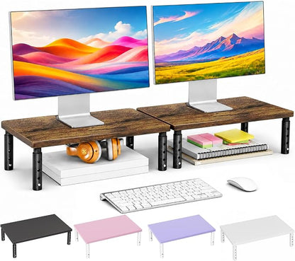 OPNICE Adjustable Monitor Stand Riser for Desk, Computer & Laptop Stand, Desk Organizers and Accessories, Office Desk Accessories & Workspace Organizer for Home Office, Brown Wood 2-Pack