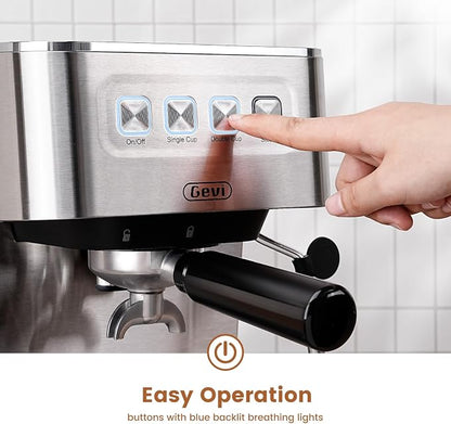 Gevi 20 Bar Espresso Machine, Programmable Coffee Maker with Milk Frother | Budget under$100; Removable Water Tank; Produce Good Crema; Include Necessary Accessories; Can Make Americanos; Easy to Clean