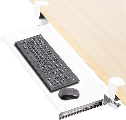 VIVO Large Clamp-on Computer Keyboard and Mouse Under Desk Slider Tray, 27 x 11 inch Pull Out Platform Drawer, White, MOUNT-KB05W | Keyboard Tray for Typing, Slide Out Platform, Extra Sturdy C-Clamp Mount System, Computer Drawer, White Frame