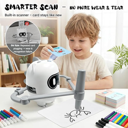 Joso Drawing Robot Toys for 3-8 Year Old Kids with 200 Cards & 22 Pens | Montessori Painting Learning Toys with Smart Card Scanning Recognition & Voice Interactive for Boys Girls Birthday Party