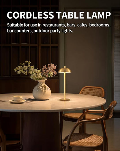 Cordless LED Table Lamp Set of 2, Modern Portable Desk Lamp, 3 Color Stepless Dimming Built-in Rechargeable Battery Lights, for Bedroom, Patio, Outdoor, Restaurant, Bedside Night Lamp(Gold)